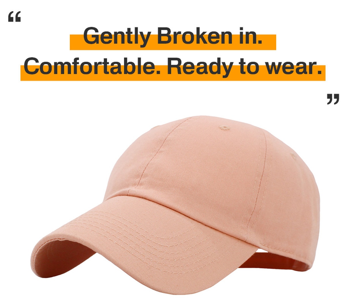 Peach Low Profile Baseball Caps Front Side View